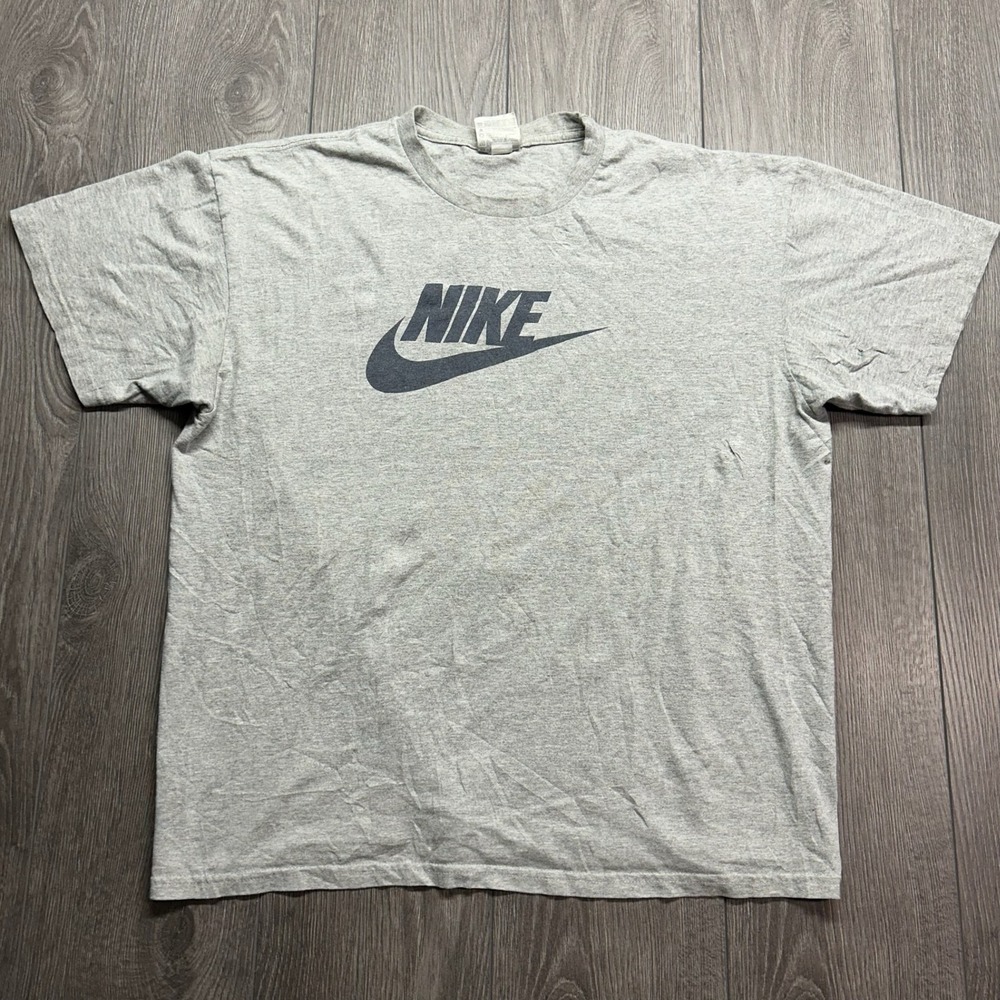 Vintage Nike Spellout Swoosh Large Graphic T-Shirt Heather Grey Mens 90s Tee